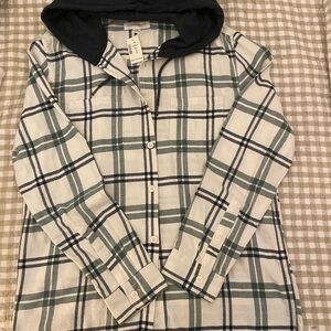 Aeropostale Navy and White Plaid Hooded Shirt